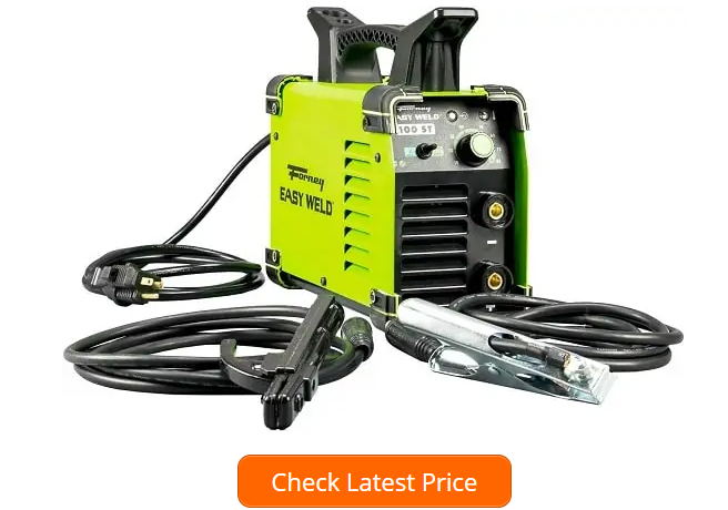 The Forney Easy Weld 298 90-amp Arc Welder is the best choice if you’re on a low budget but still want a decent stick welder for light welding. It’s not designed for workshop use, but if you don’t need more than ninety amps to work with, it will serve any hobbyist well.  You also want to use rods ?-inch in diameter or smaller as it won’t weld with anything bigger. Needing to keep within these parameters is really the only downside to owning it. But if you keep within its limitations, it’s an excellent little welder to get household jobs done on.  The 298 is a light, portable machine that can be carried easily into any spot you need to weld. There’s a good range of adjustment for light welding, and it’s got excellent safety features similar to a bigger, more elite stick welder. This machine provides excellent bang for your buck, and we highly recommend it.  Pros Low price Simple to use Quality machine Portable Cons Welds a little cold