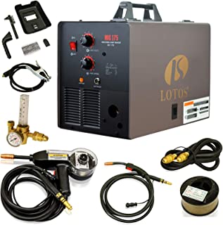 LOTOS MIG175 175AMP Mig Welder with Free Spool Gun, Mask, Aluminum Welding Wires, Solid Wires, Argon Regulator, Standard