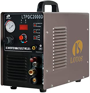 LOTOS LTPDC2000D Non-Touch Pilot Arc Plasma Cutter Tig Welder and Stick Welder 3 in 1 Combo Welding Machine,½ Inch Clean Cut,Brown