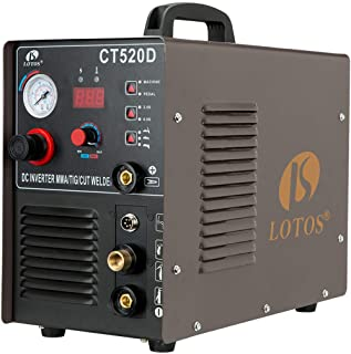 Lotos CT520D 50 AMP Air Plasma Cutter, 200 AMP Tig and Stick/MMA/ARC Welder 3 in 1 Combo Welding Machine, ½ Inch Clean Cut, Brown